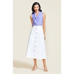 Pearl by lela rose Skirt Sz 8 stretch cotton button front modest A16